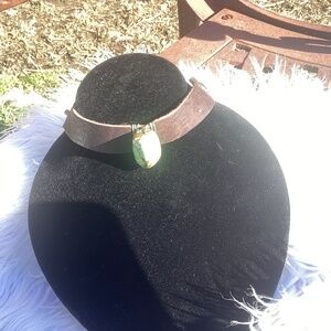 Boho Brown Leather Snap Close Bracelet Large Turquoise Stone As Center Piece